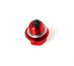 Ölablassschraube mit Magnet und Dichtring M12x1,5 rot eloxiert